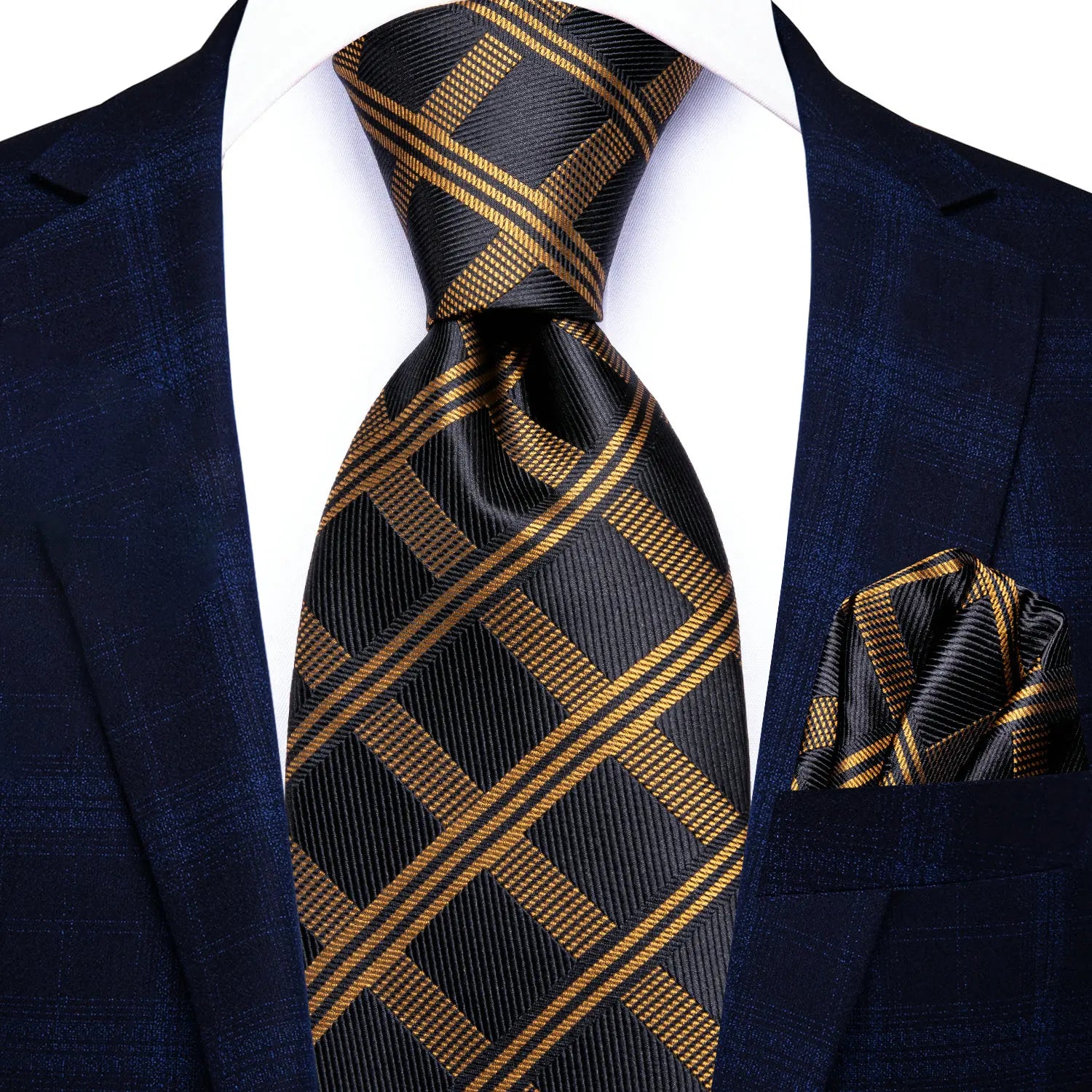 White Yellow Classic Men Necktie Pocket Square Formal Silk Wedding Qme N-3915