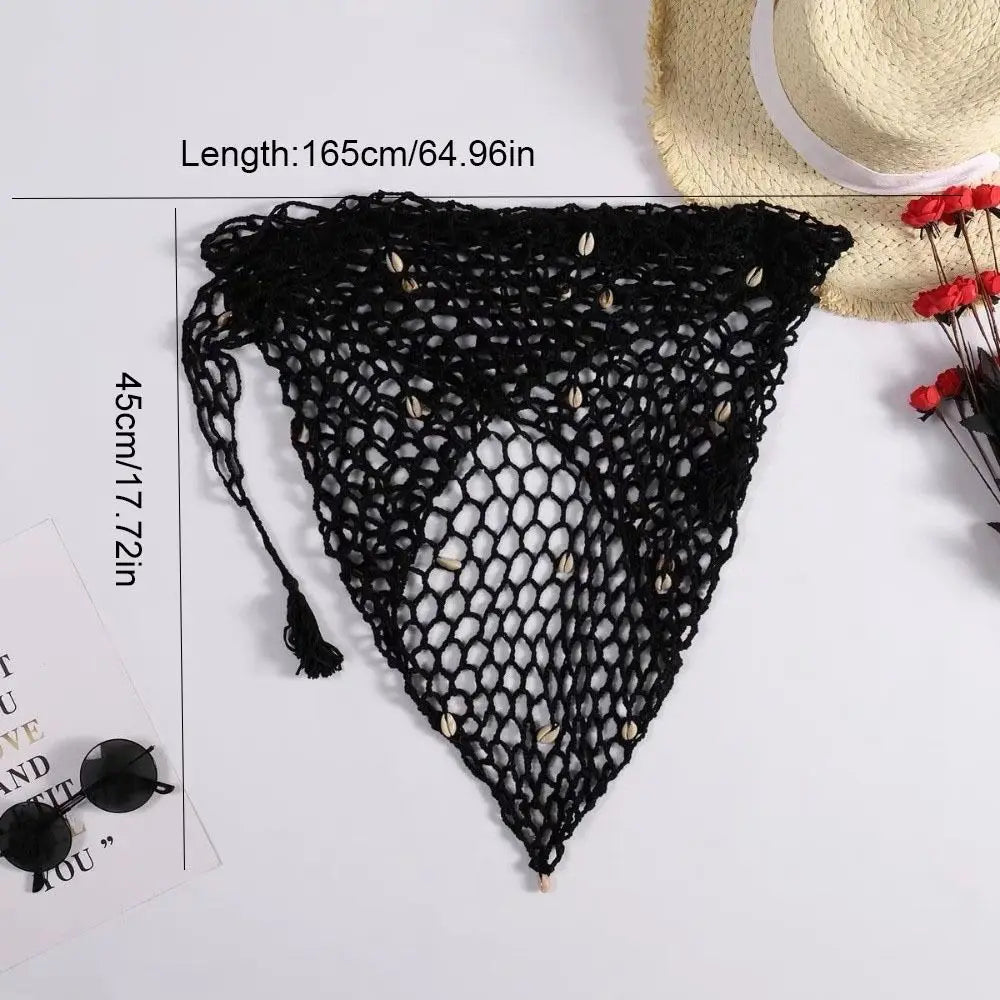 Boho Solid Triangle Hip Scarf Shell Mesh Crochet Short Skirt Wrap Qme