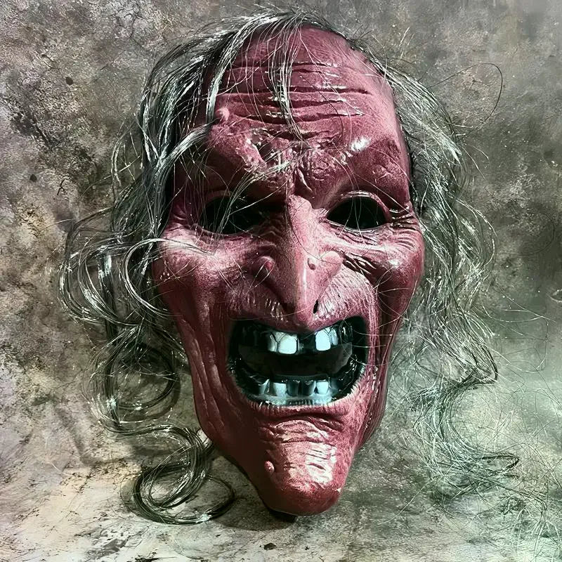 Plastic Old Mask With Hat Gray Hair Horror Prop For Halloween Cosplay Haunted House Parties Qme