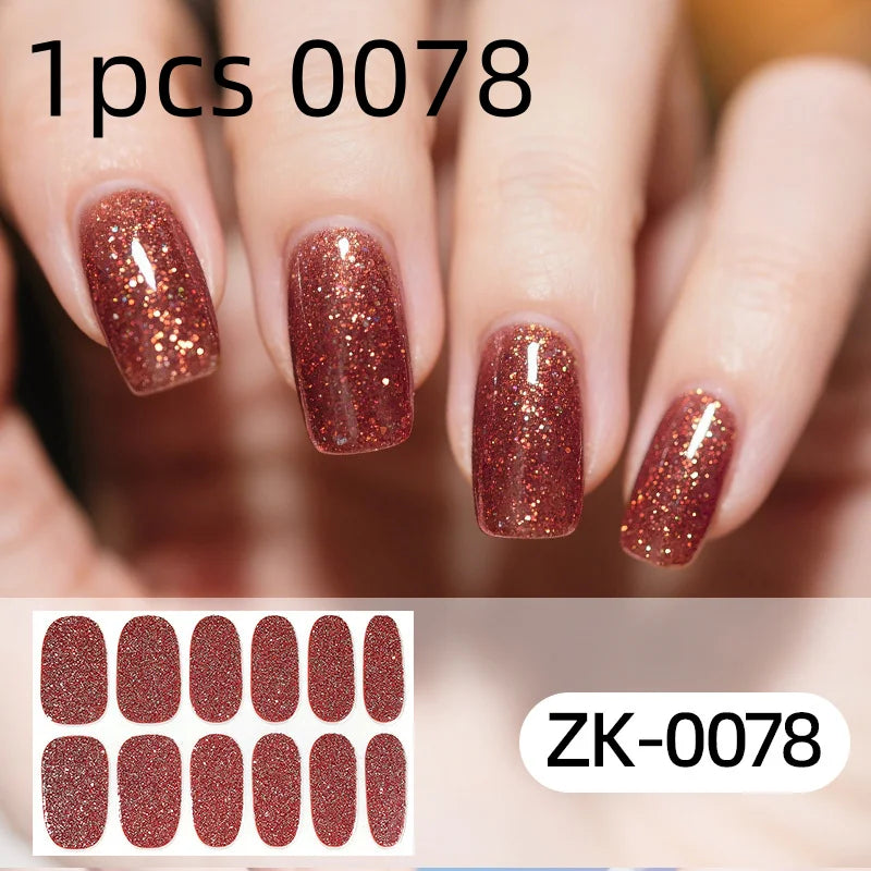 Nail Full Wrap Stickers Nail Glitter Self Adhesive Gel Nail Sticker for Women Home DIY Nail Supplies Manicure Kit Qme 1pcs 0078