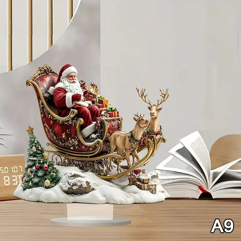 2D Flat Acrylic Christmas Desk Decor Base Snowman House Rotating Qme A9
