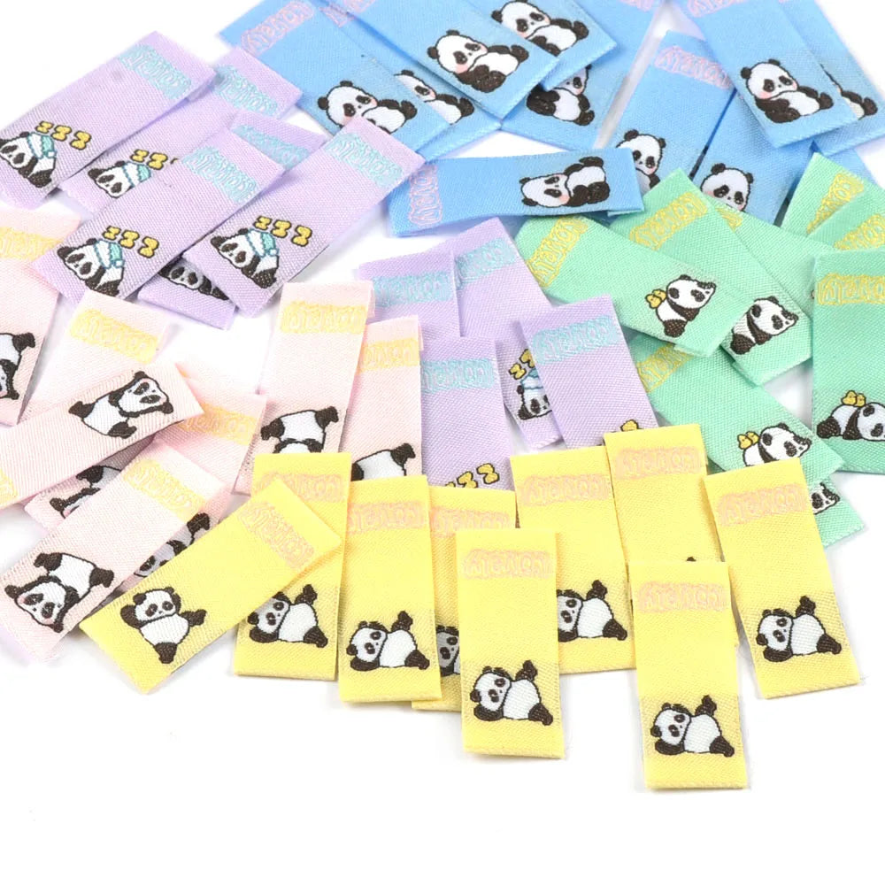 50Pcs New Cartoon Panda Embroidery Labels For Sewing Clothes Accessories Washable Care Garment Tags DIY Supplies Handicrafts Qme