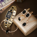 6pcs ladies' watch set, elegant, fashionable, casual, business, light luxury, gorgeous and simple watches, Qme black