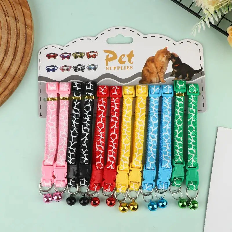 6 Colors Pet Cat Puppy Buckle Collar Bell Footprint Mix Anti-lost Dog Qme A6