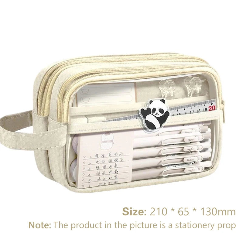 Handheld Double Layer Transparent Pencil Case Pen Bag Hitting Square Qme white