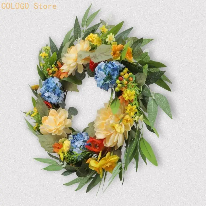 Front Door Flower Wreath Hangable Ornament Spring Farmhouses Mounted Qme