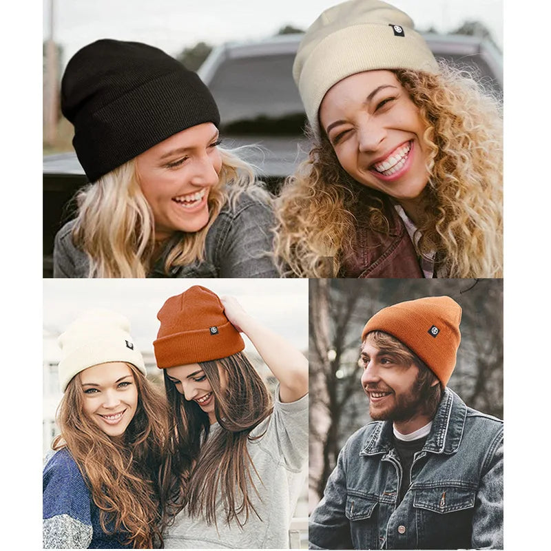 Caps Men Women Knitted Solid Silk Lined Hats Winter Outdoor Qme