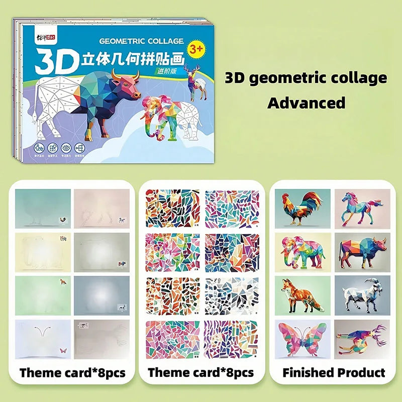 3D Animal Jigsaw Puzzle Stickers DIY Handmade Creative Collage Art Set With Self-Adhesive Paper Back To School Gifts Educational Qme Advanced