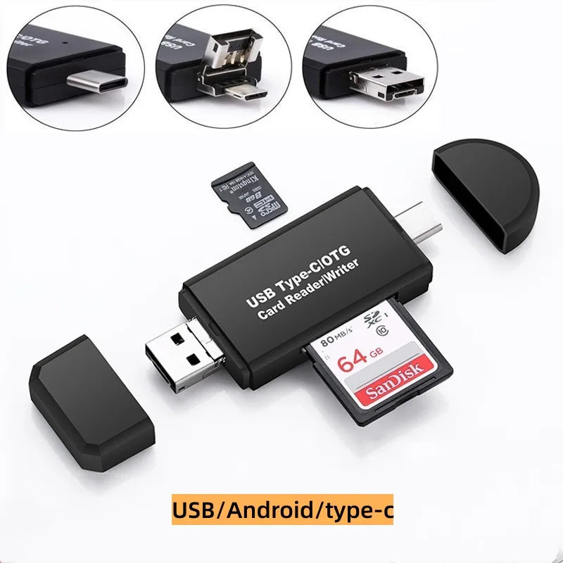 3-in1 Micro USB SD TF Memory Card USB C OTG Card Reader Adapter High Speed USB 2.0 for Phone Laptop Camera Photo Transfer Memory Qme B