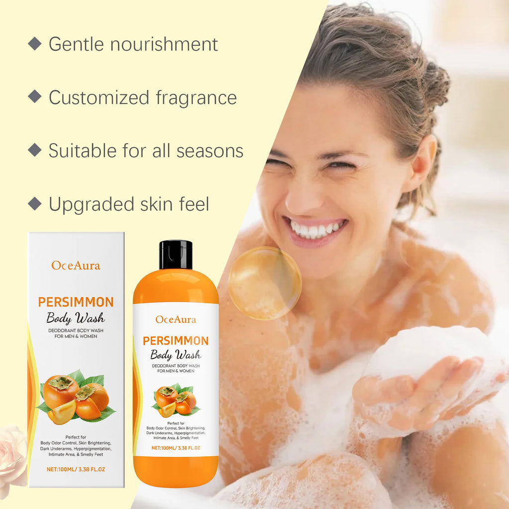 Persimmon Body Wash Man Sweat Odor Removal Gently Clean Dirt Grease Anti Drying Brighten Dark Skin Exfoliating Body Shower Gel Qme