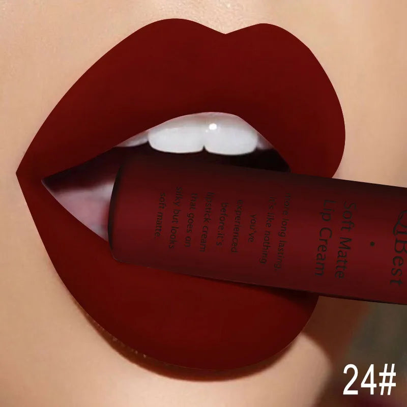 Hot Velvet Matte Nude Lip Gloss Sexy Long Lasting Non-stick Cup Nude Red Liquid Lipstick Waterproof Make-up for Women Cosmetic Qme 24