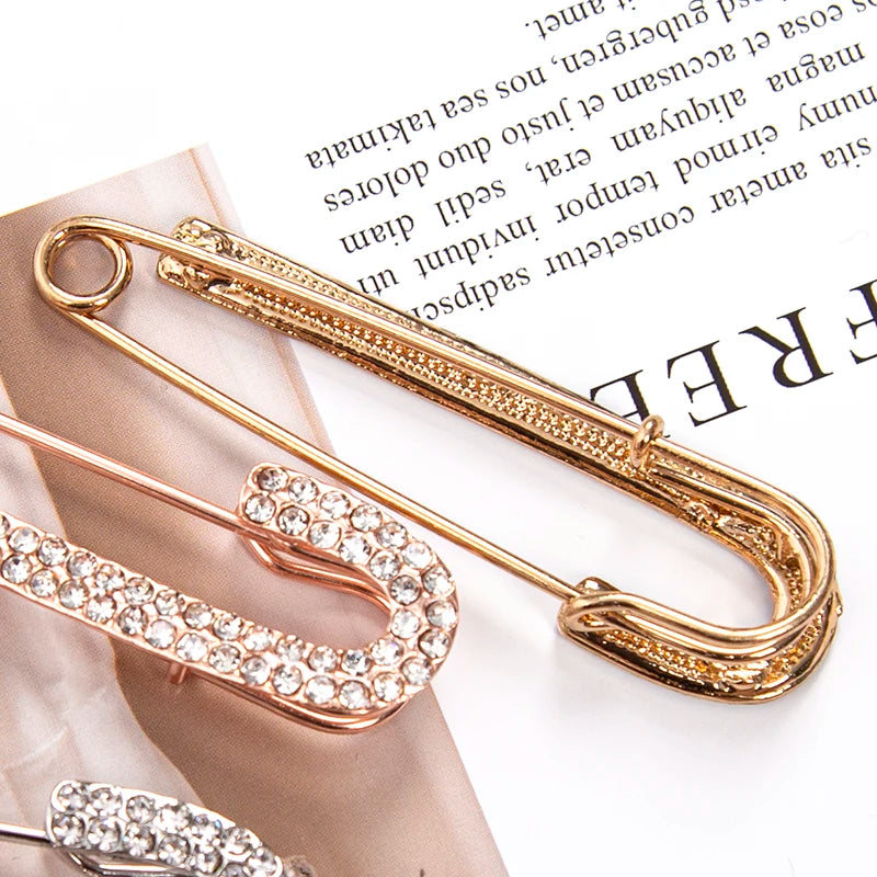 Sweet Lady Large Safety Pins Brooch Vintage Crystal Rhinestone Pin Qme