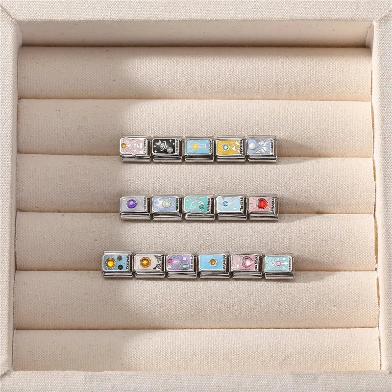 Premium 2026 New Women's Fashion Colorful Tarot Cards Italian Charm Beads Fit 9mm Bracelet Stainless Steel Making Jewelry Gift Qme
