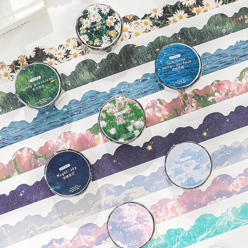 Cute Flower Cloud Starry Sky Decorative Adhesive Tape Sea Wave Masking Washi Tape Diy Scrapbooking Sticker School Supplies Qme