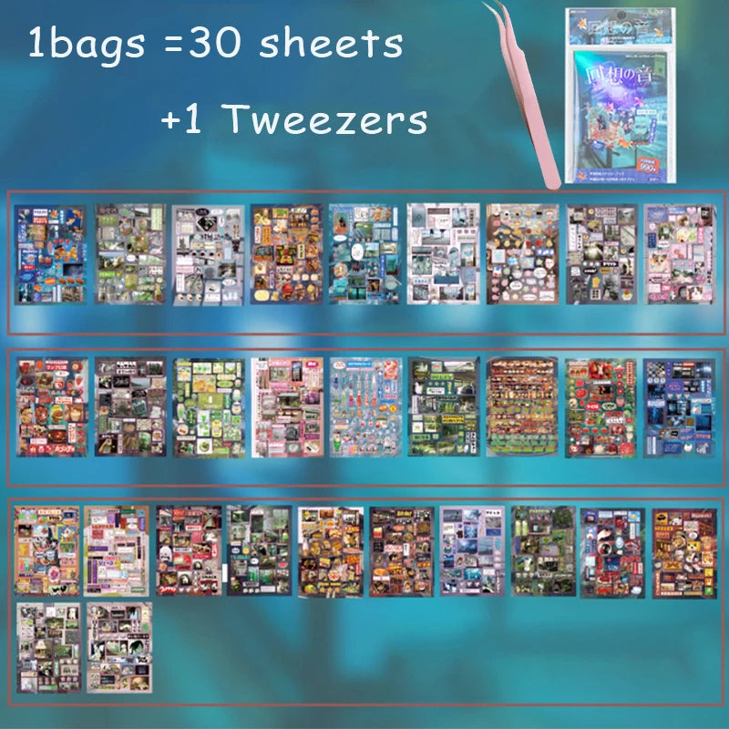 20pcs/bag Foggy Town Miniature Scenery Large-Size Sticker Book 6 Varieties for Endless Fun DIY 3D Scenes Kill Time with Brain-Te Qme Set B