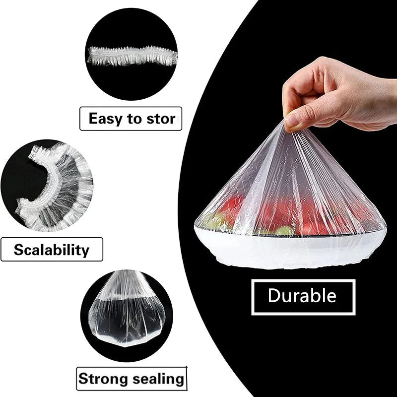 100PCS Disposable Food Cover Plastic Wrap Kithchen Refrigerator Fruit Food Stretch Protection Flim Dustproof Bowls Cups Caps Bag Qme