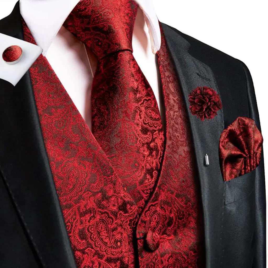 Mens Vests Jacquard Waistcoat Neck Tie Hanky Cufflinks Brooch Men Qme MJ-0013-0155 XXXL