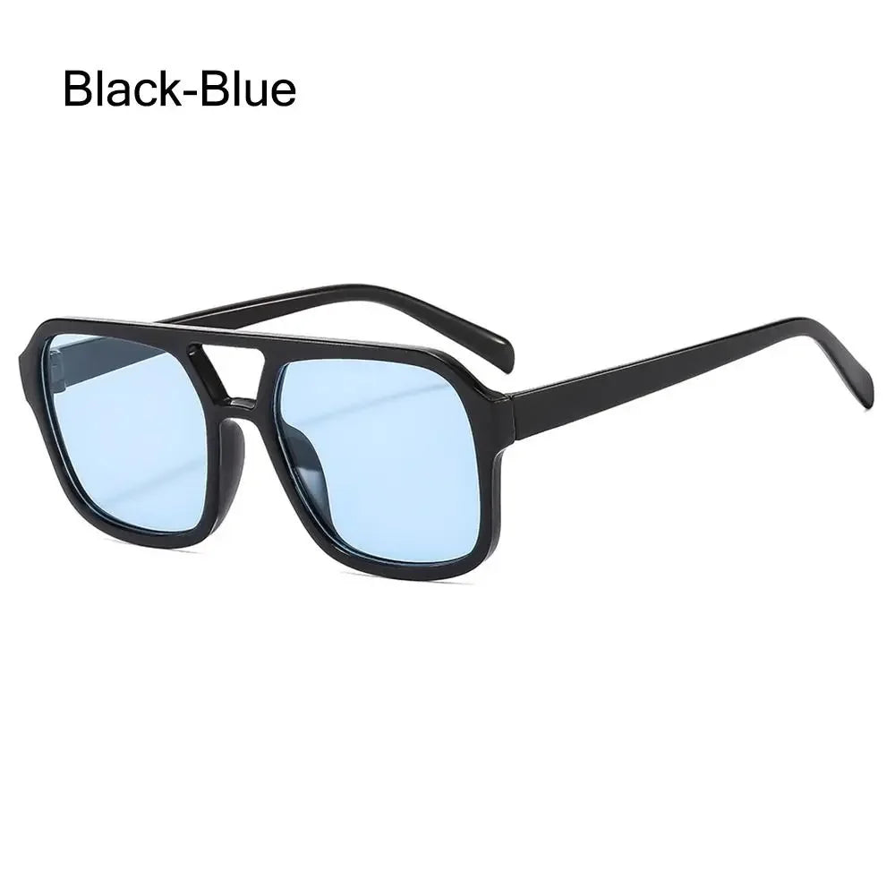 Punk Square Frame Sunglasses Anti-UV Retro Sunglasses Beach Eye Protection Black Shades Glasses for Women Men Travel Accessories Qme Black Blue