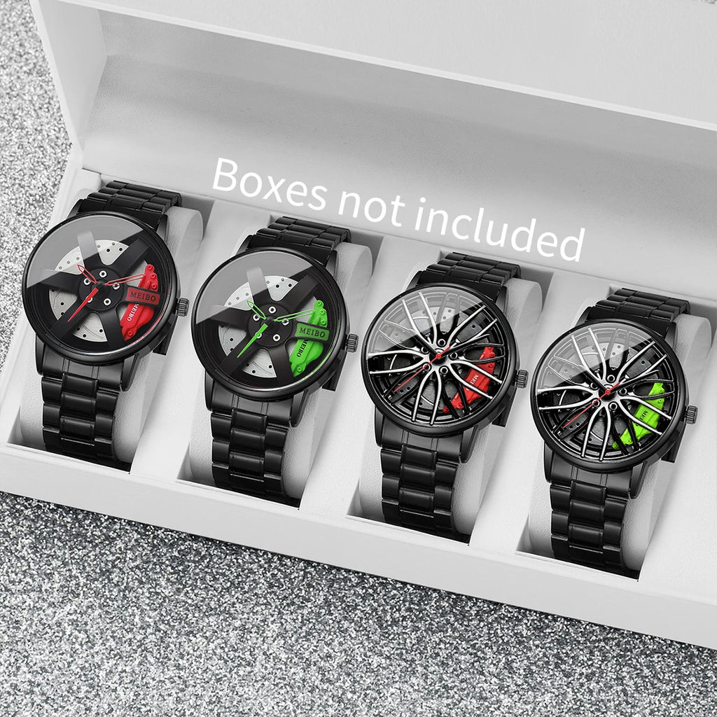 4 Pcs Fashion Men's Sports Watches 3d Car Wheel Stainless Steel Band Men's Wrist Watch Quartz Watch Set Homo Watch (Without Box) Qme 4pcs