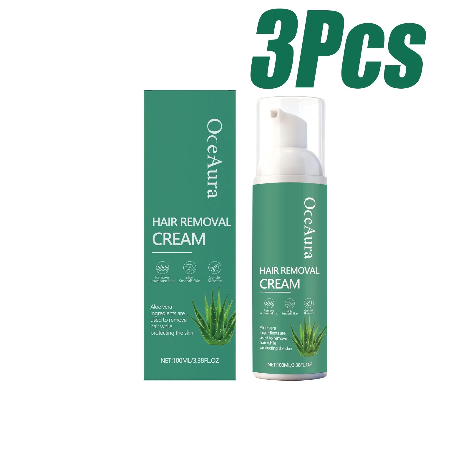 Aloe Vera Men's Hair Removal Mousse Painless Remove Hairs Refresh Smooth Soften Beard Depilatory Foam for Face Arms Legs Body Qme 3 x 100ml Boxed