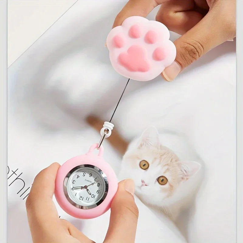 Cute Cat Paw Nurse Watch Brooch, Silicone With Clip, Retractable Telescopic Health Care Nurse Doctor Paramedic Medical Pocket Qme
