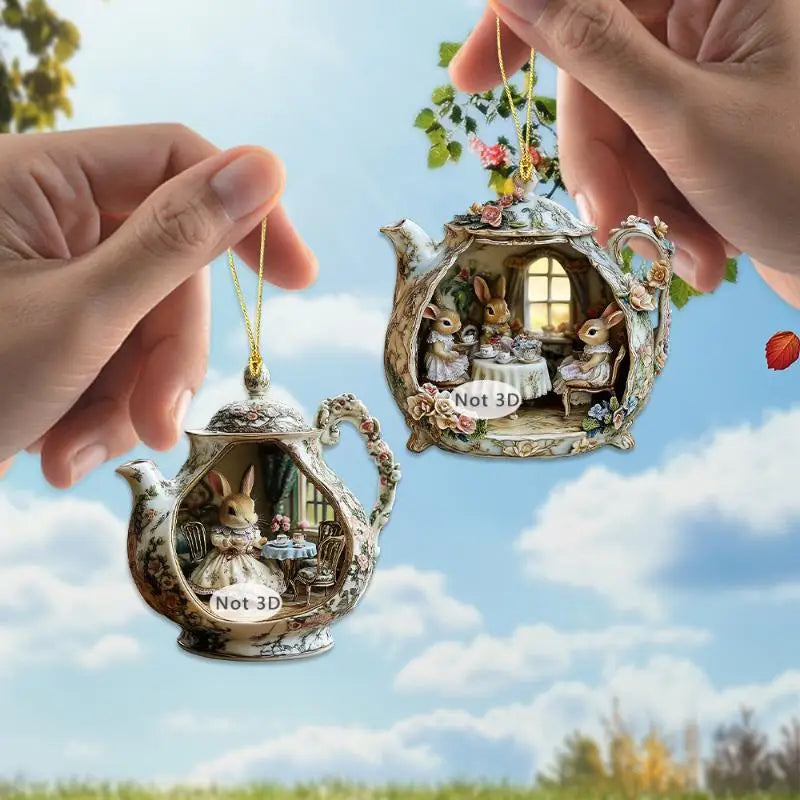 Easter Home Decor Items Rabbit Teacup Warm 2d Acrylic Pendant Qme