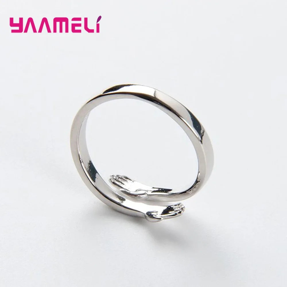 Novelty Love Hug Charms Open Band Adjustable Ring for Men Women 925 Sterling Silver Color Couple Lover Dating Jewelry Qme
