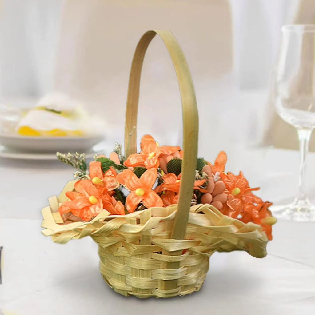 Basket For Flowers Rustic Basket with Handle Portable Miniature Woven Desktop Ornament For Garden Home Outdoor Wedding Farmhouse Qme