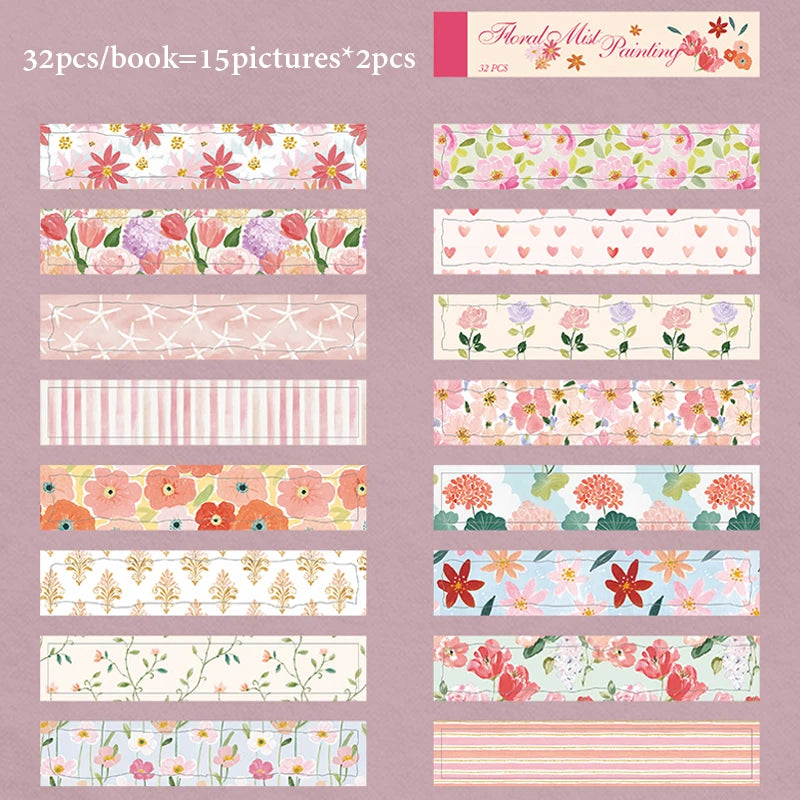 Floral Plaid Bow Long Sticker Book, Countryside Journal Base Paper for Border & Layout Decoration Qme YELLOW