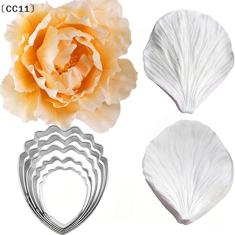 5 Peony Petal Veiner Silicone Mold Stainless Steel Cutter Mould Qme