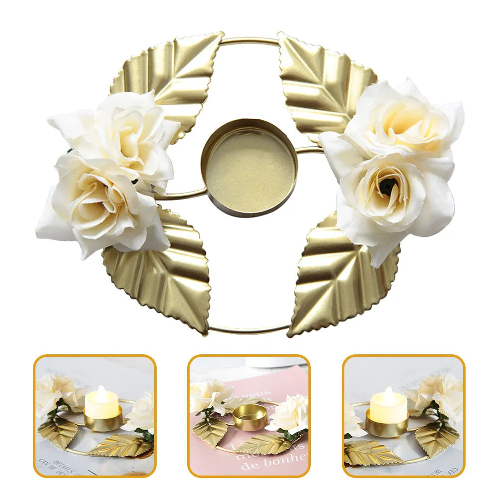 Wreath Holder Realistic Rose Design Metal Golden Holder for Table Centerpiece Wedding Party Banquet Festival Qme