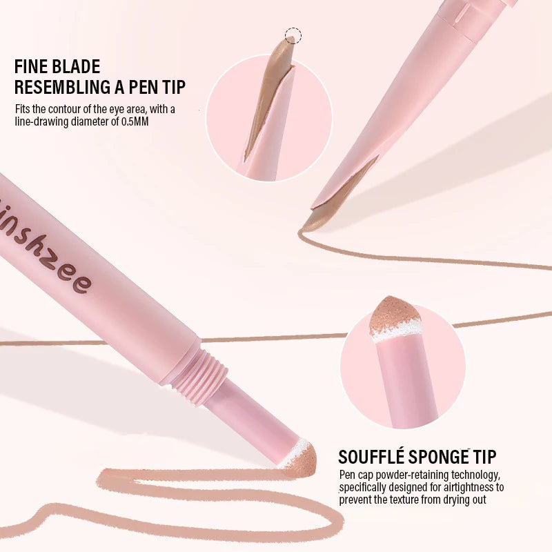 Lying Silkworm Eyeliner Pen Under Eye Highlight & Shadow 2 in 1, Waterproof Smudge-Proof Eye Makeup, with Blending Sponge Tip Qme