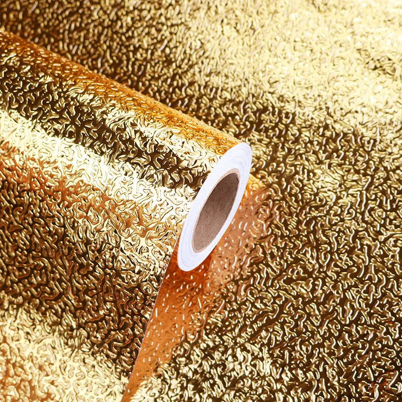 Kitchen Oil-proof Waterproof Stickers Aluminum Foil Stove Cabinet Qme Golden Textured 5mx40cm