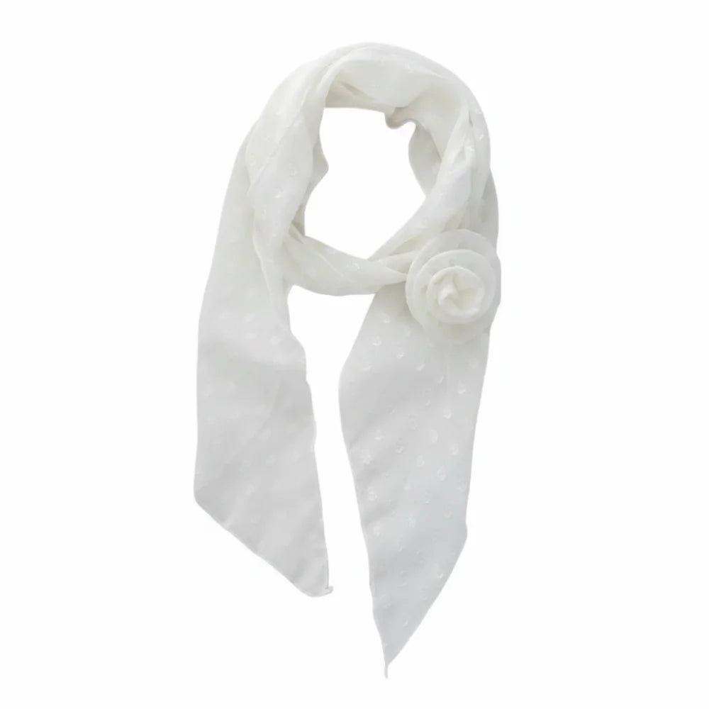Bow Ties Polka Dots Scarf Thin Cravat Flower Long Silk Scarf Hair Band Narrow Long Ribbon Scarves Qme White