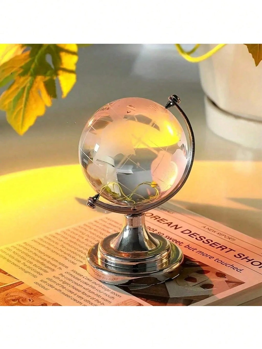Crystal Globe Transparency 3D Rotating Office Living Room Decor Qme