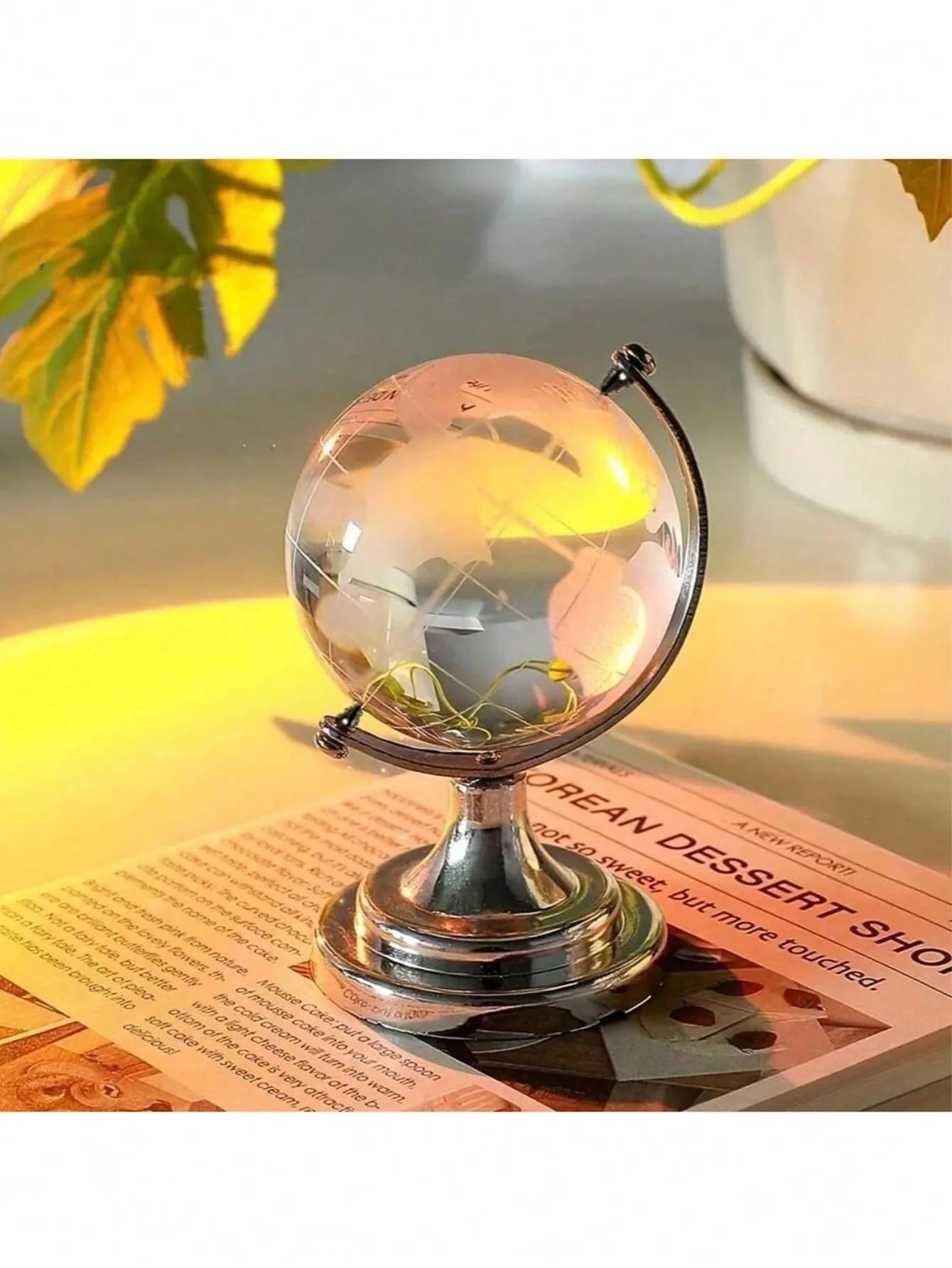 Crystal Globe Transparency 3D Rotating Office Living Room Decor Qme