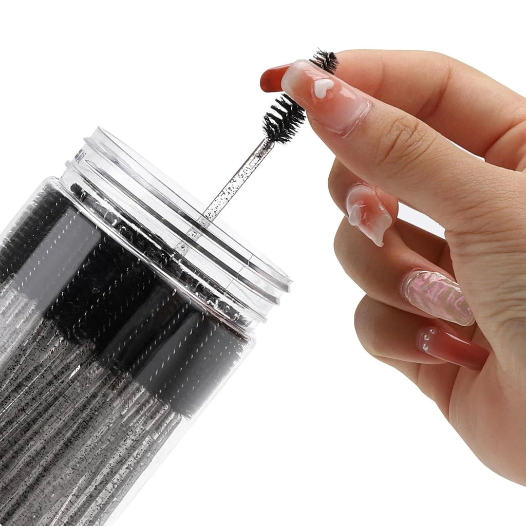 50 Disposable Eye Black Sticks Crystal Eyebrow Bobbin Brush Extending Qme