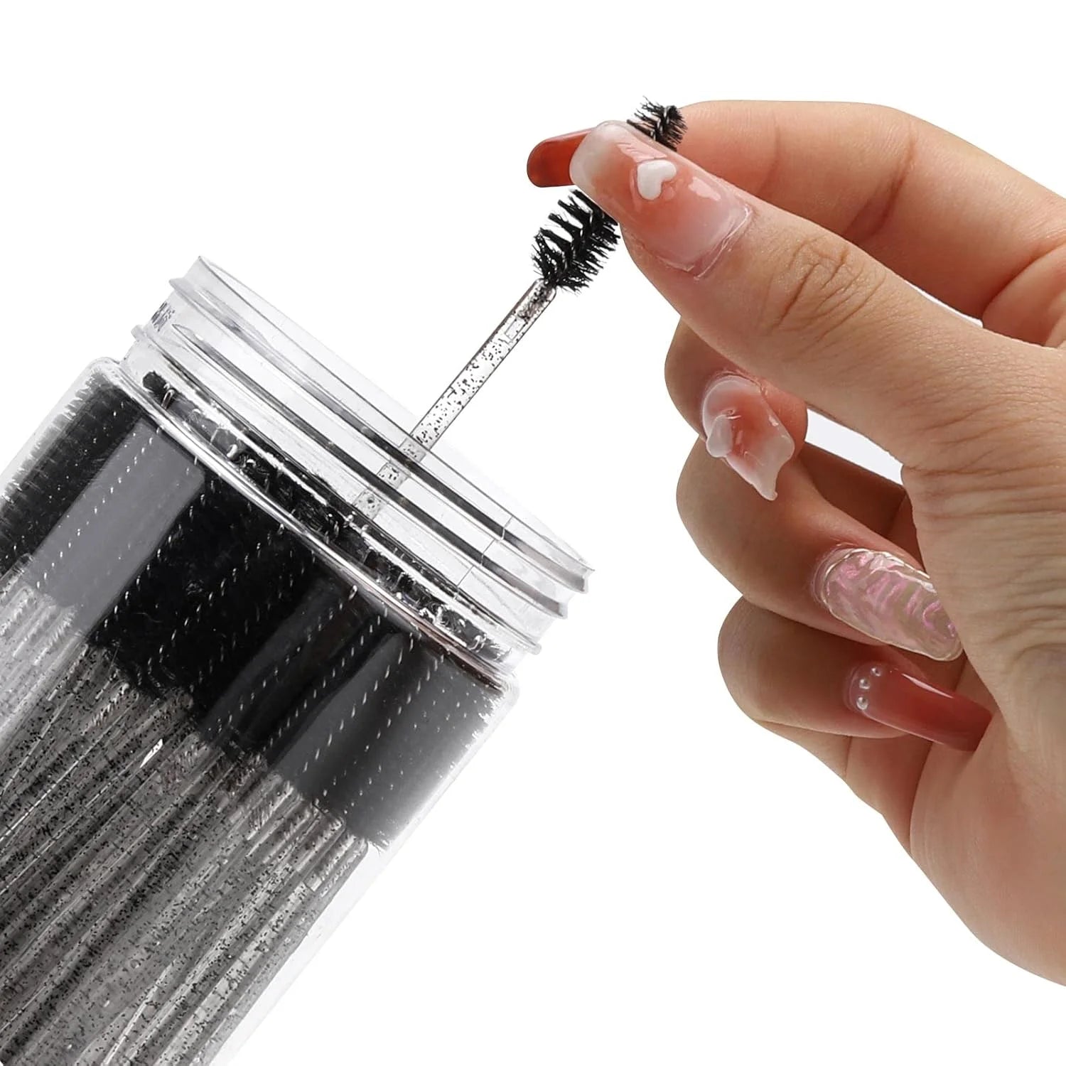 50 Disposable Eye Black Sticks Crystal Eyebrow Bobbin Brush Extending Qme