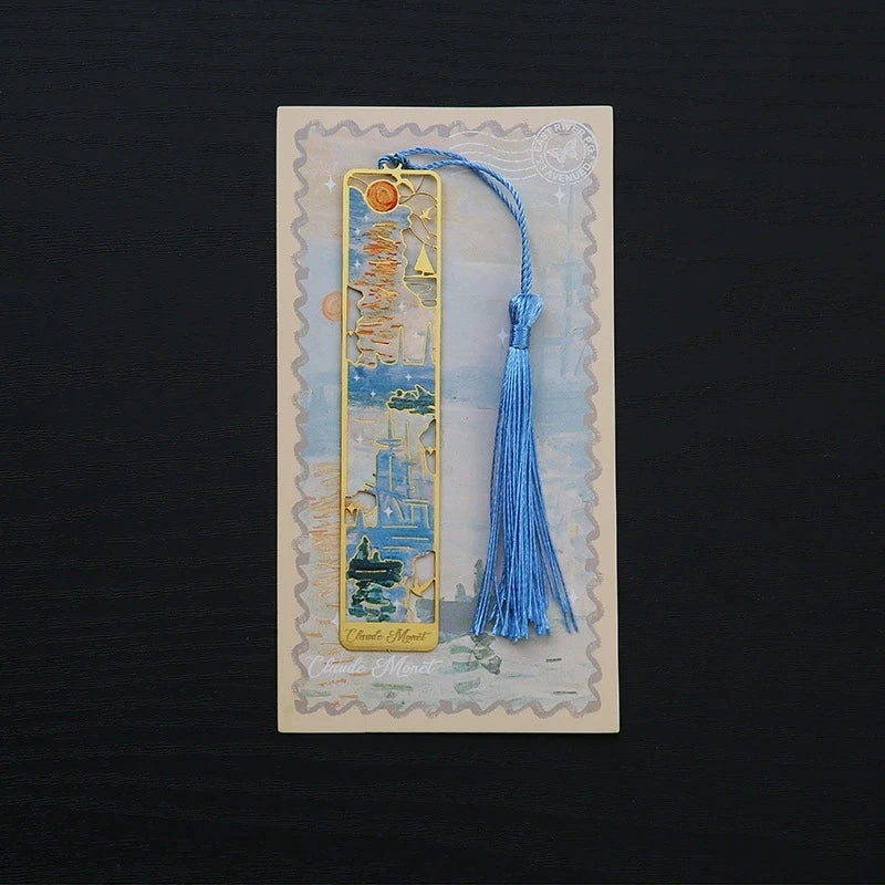 1PC Oil Painting-Style Hollow Metal Bookmark Bookmark With Tassel Pendant, For Book Lovers Writers Readers DIY Bookmarks Qme F