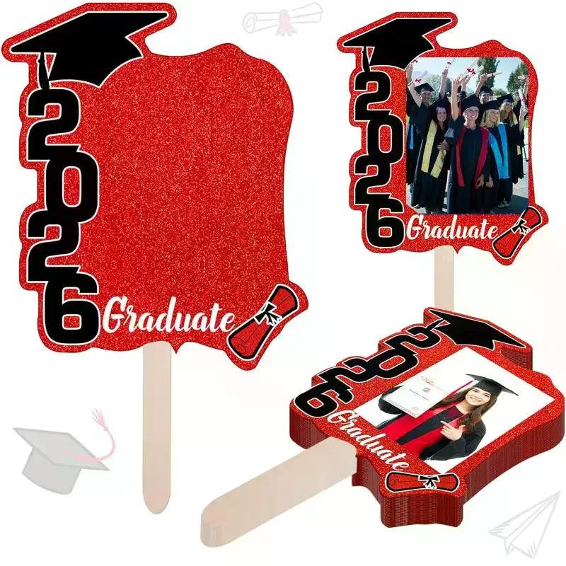 12Pcs Class Of 2026 Grad Photo Props Blank DIY Photo Frame Graduation Party Souvenirs Graduation Cutout Face Fans With Handle Qme