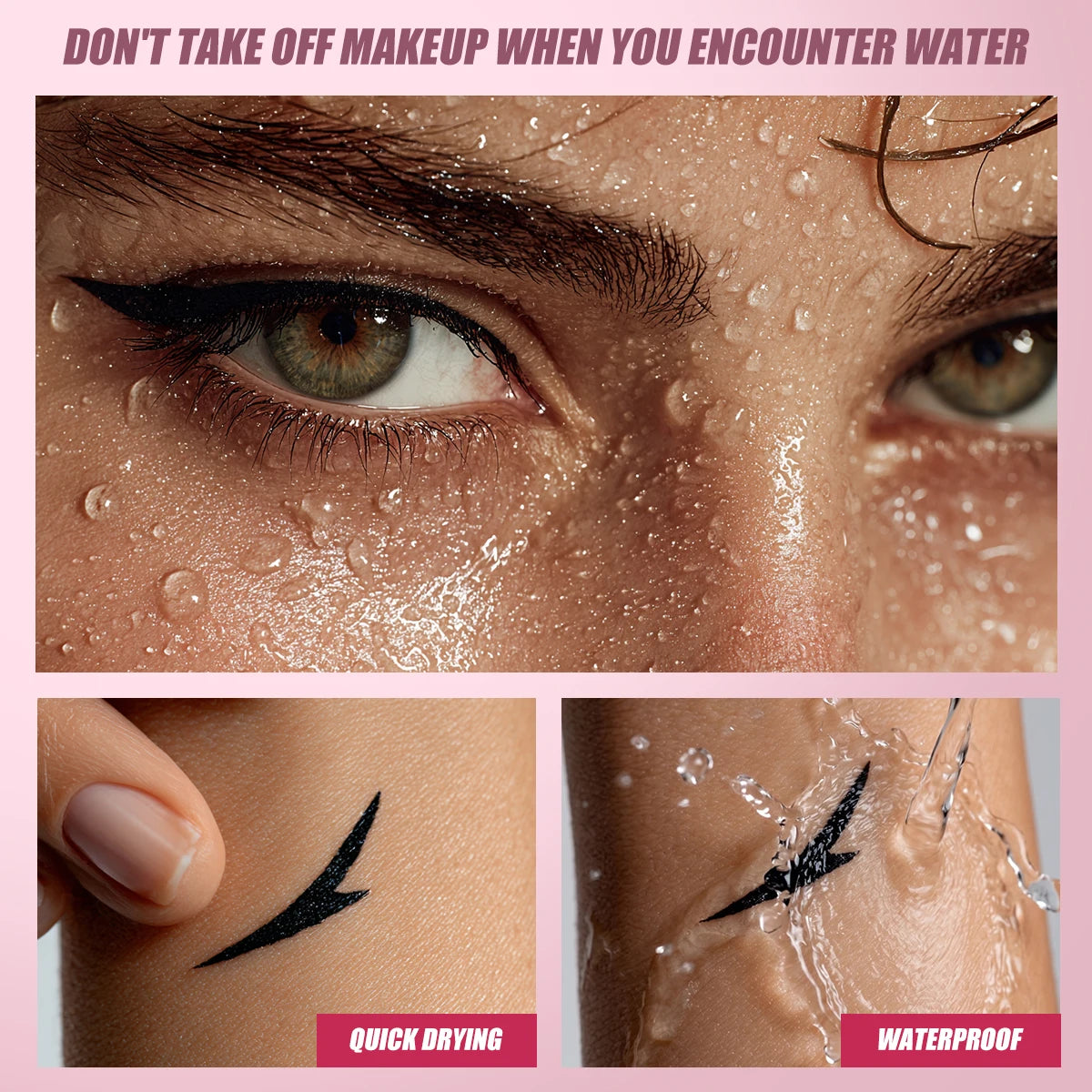 2 In 1 Double Head Stamp Eyeliner Waterproof Sweatproof Smudgeproof Quick Dry Black Liquid Eyeliner Natural Eye Makeup Qme