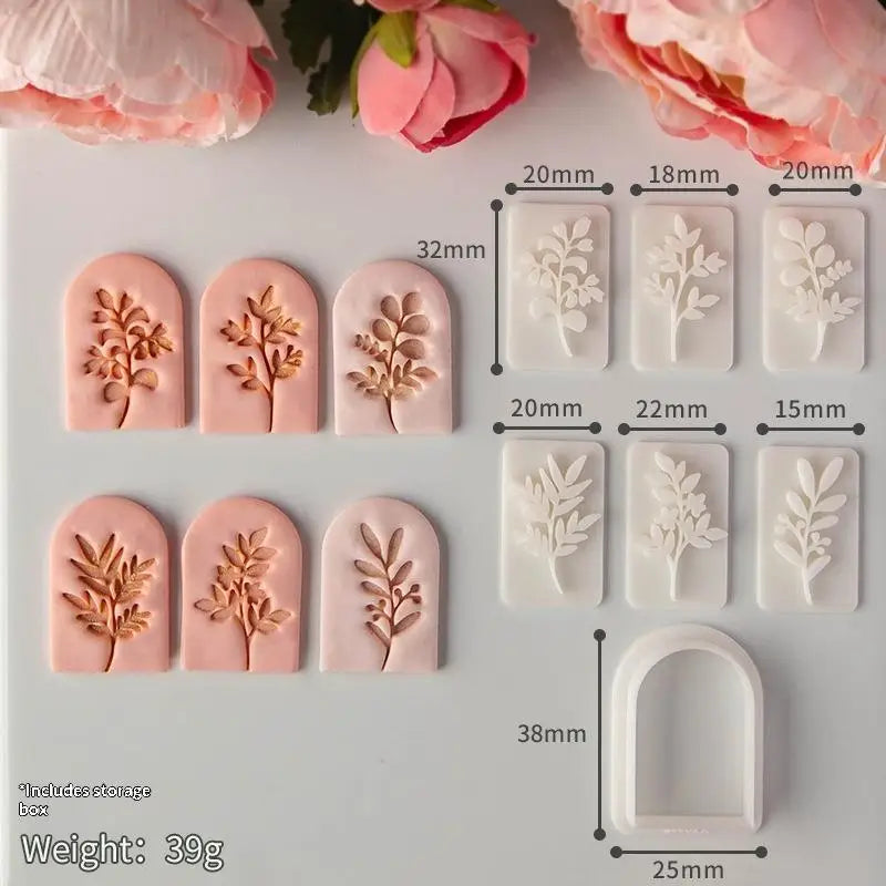 7Pcs Botanical Leaf Pattern Clay Earring Molds Set Fresh Plant Vine Leaves Clay Cutters Tools For Earring Pendant Jewelry Making Qme C