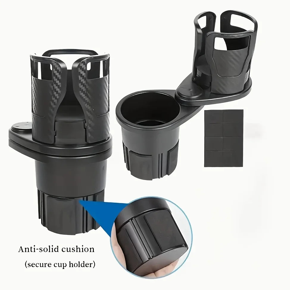 2-in-1 360 Rotatable Car Cup Holder Expander Dual Drink Holder Large Instant Noodle Cup Auto Console Beverage Organizer For Cars Qme