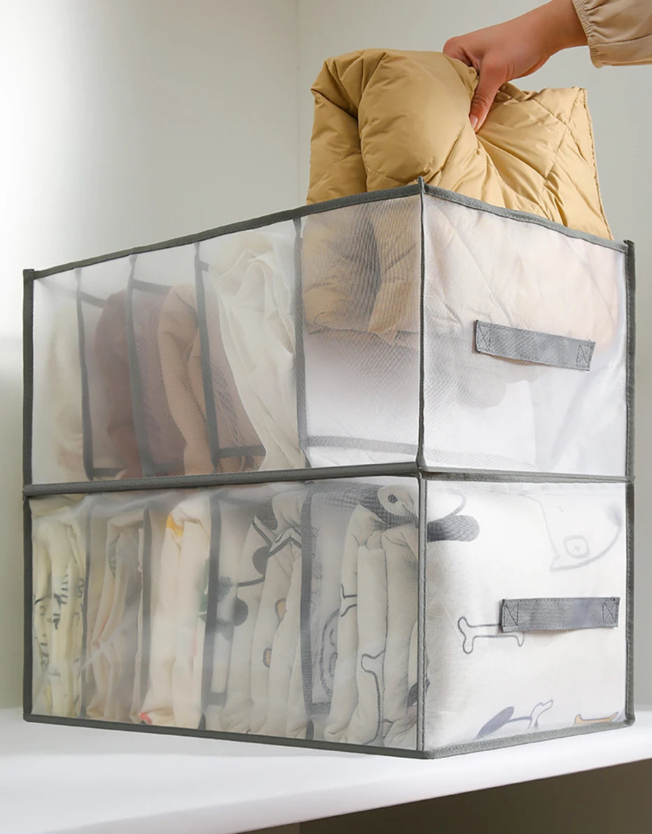 Large Capacity Quilt Cover Storage 5 Grids Bed Sheet Down Jacket Bath Towel Organizer Mesh Compartment Space Save Storage Box Qme