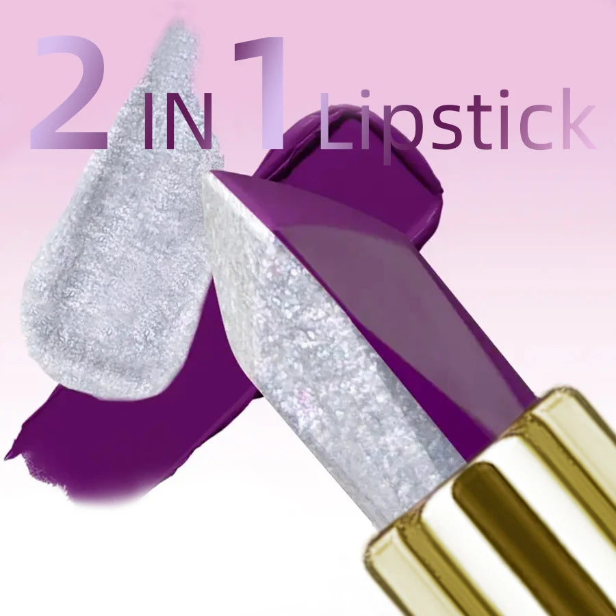 Purple Glitter Two-tone Lipstick Red Rose Moisturizing Lipsticks Qme