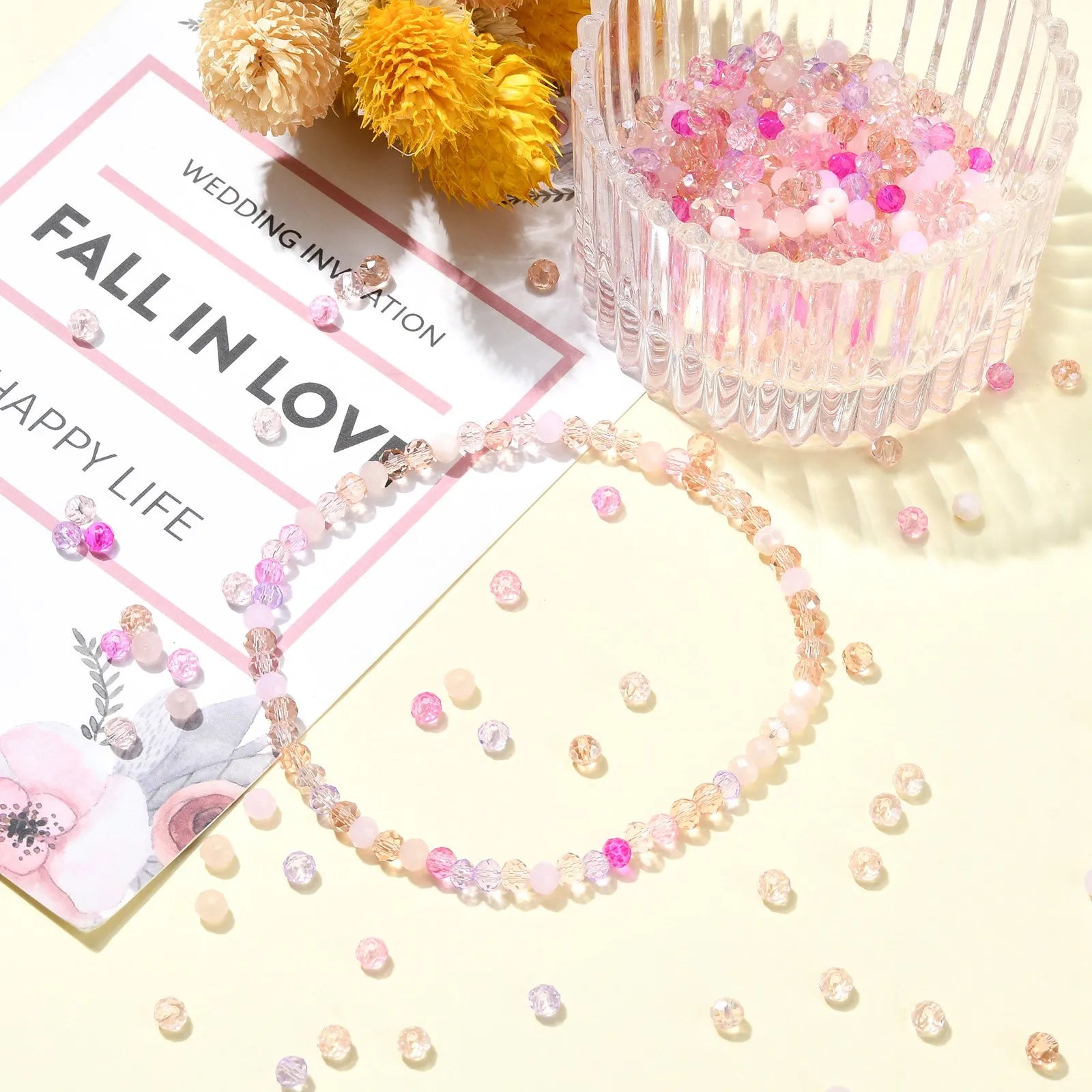 PandaHall 500Pcs 4mm Pink Glass Beads Kit Pink Series Crystal Faceted Rondelle Spacer Beads Bulk for Bracelets Jewelry Maki Qme