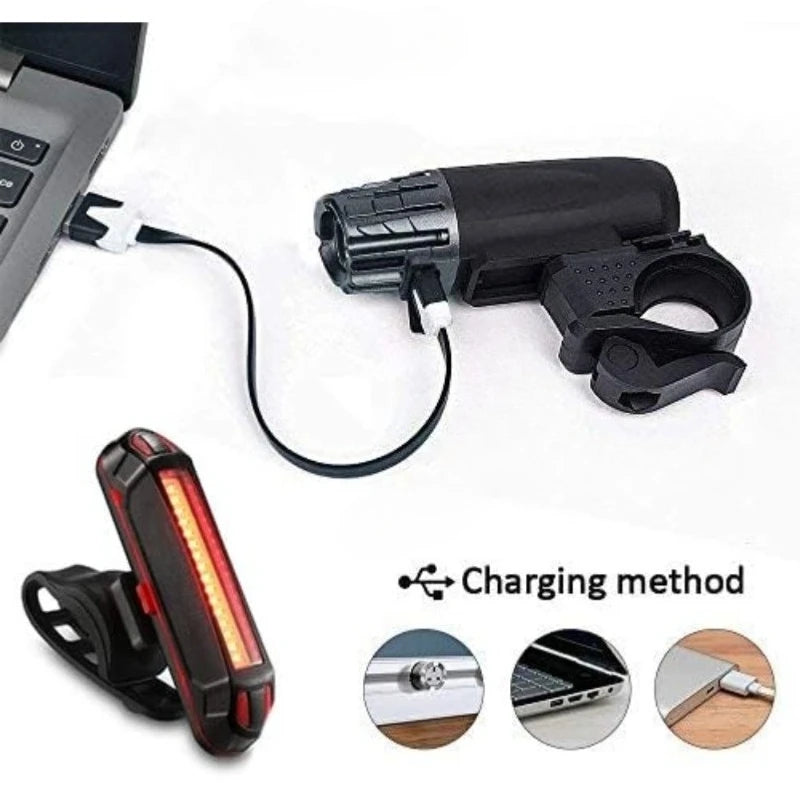Waterproof Bike Lights, LED Bike Front Light with Taillight,USB Rechargeable Bicycle Lights 4 Modes Headlight for Cycling Safety Qme