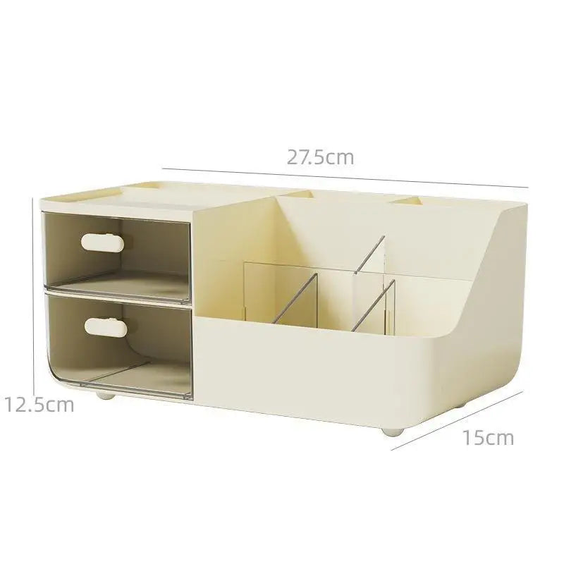 Large Capacity Multifunctional Desk Organizer With 2 Transparent Drawers, Desktop Office Supplies Storage Pen Holder For School Qme A