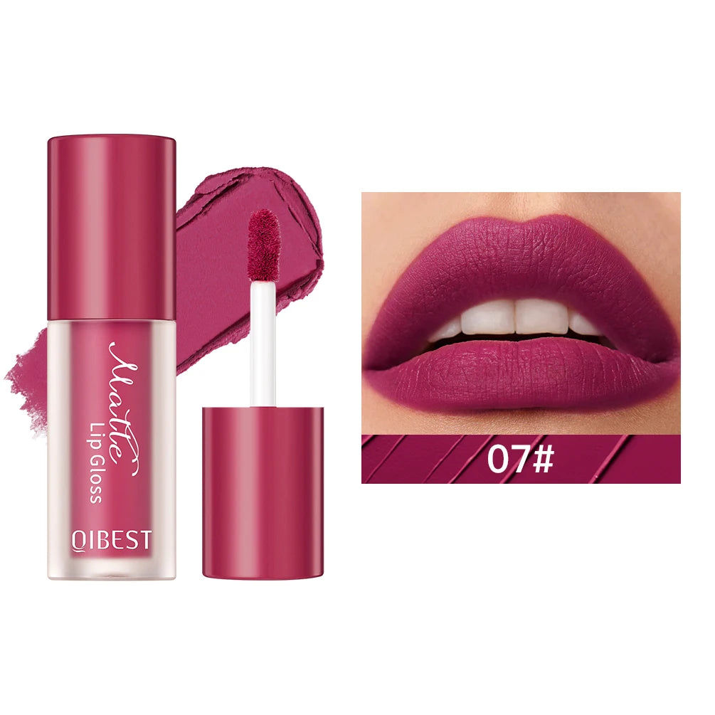 QIBEST 12 Color Liquid Lipstick Matte Velvet Lipgloss Waterproof Long-Lasting High Pigmented Lip Glaze Tint Cosmetics For Women Qme 07