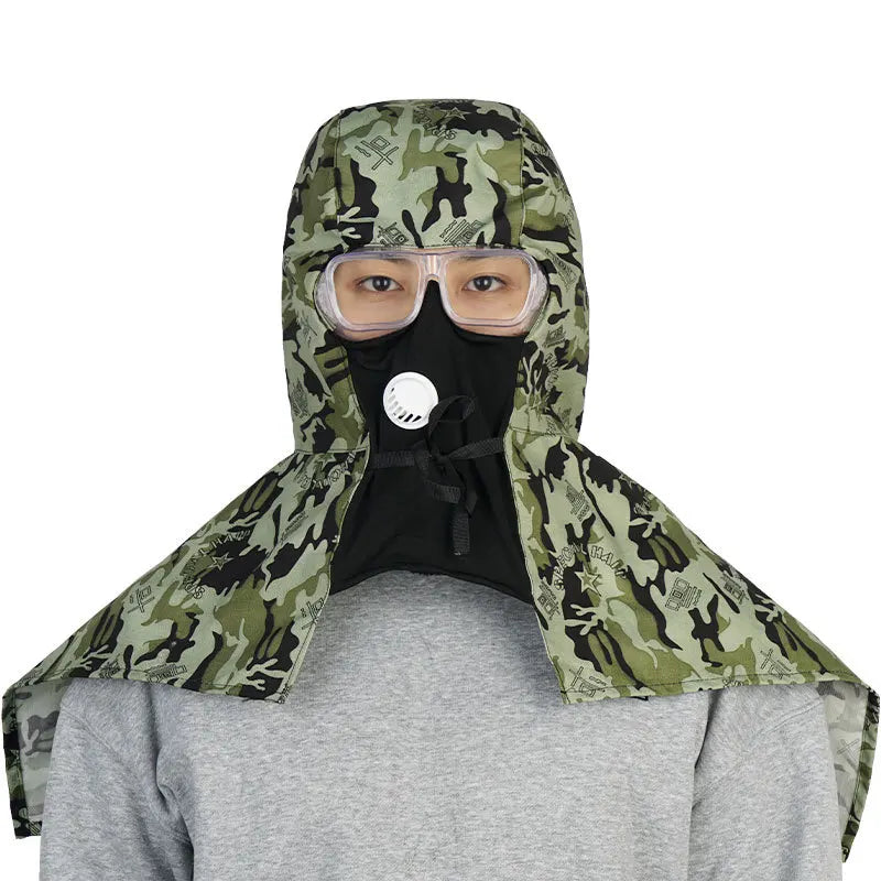 2pcs Breathable dust-proof hood, mask with shawl, loader, labor insurance work cape, unisex, anti-ash and anti-dust Qme Black green